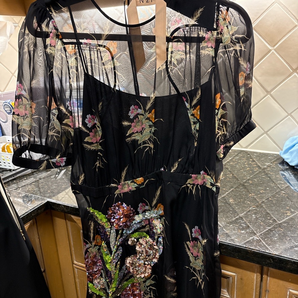 Floral Embroidered Black Dress